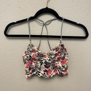 Urban Outfitters Pink and Red Sleeveless Crop Tie Front Tank Top